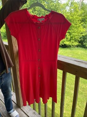 Red Button-Front Knit Dress